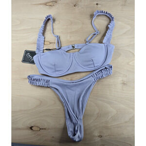 ZAFUL Women's Ribbed Ruffle Underwire Bikini Swimsuit Lavender Size 4 NWT S